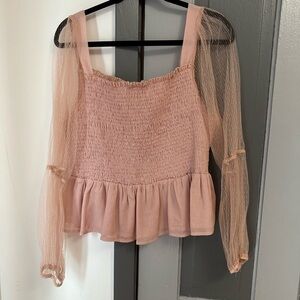 Arula Elegant Pink Sheer Sleeve Top